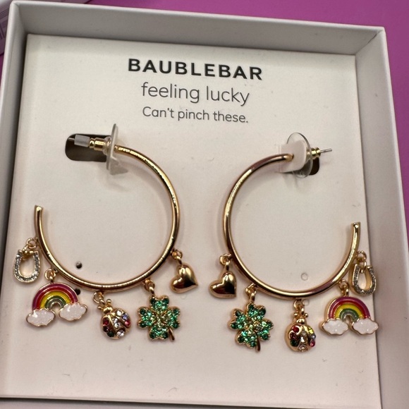 BaubleBar Feeling Lucky St. Patrick’s Day hoop earrings  NIB - Picture 2 of 5